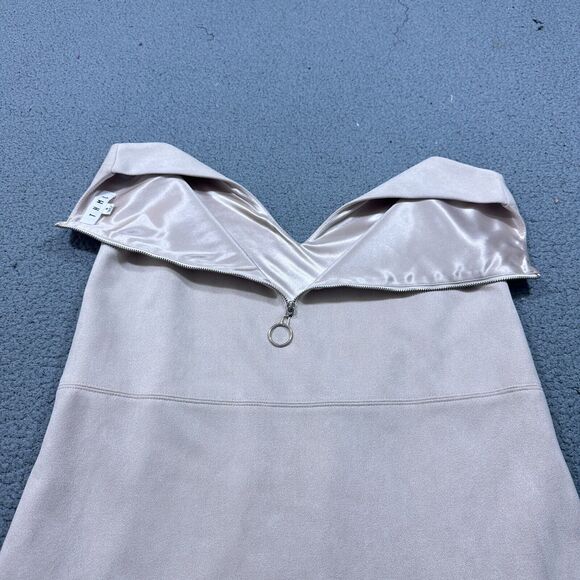 THML Dress Womens Sz.Small Beige Faux Suede V-neck w/Exposed Zipper - Picture 10 of 14